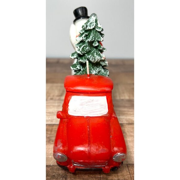 Vintage Red Truck Candle With Snowman & Christmas Tree - Picture 2 of 5